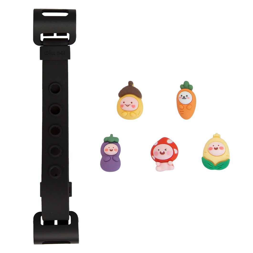 WiLLBee CLIPON Soft Mini with 5pcs Parts - Silicone Strap Grip Holder (Black & Vegetable Friends)