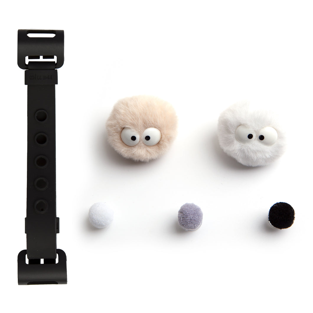 WiLLBee CLIPON Soft Mini with 5pcs Parts - Silicone Strap Grip Holder (Black & Pom Pom Doll Beige)