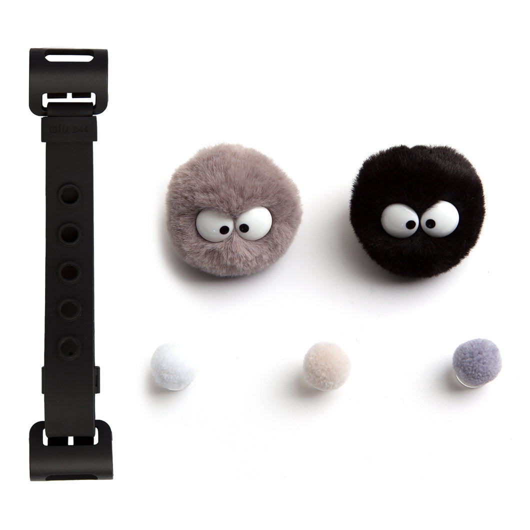 WiLLBee CLIPON Soft Mini with 5pcs Parts - Silicone Strap Grip Holder (Black & Pom Pom Doll Black)