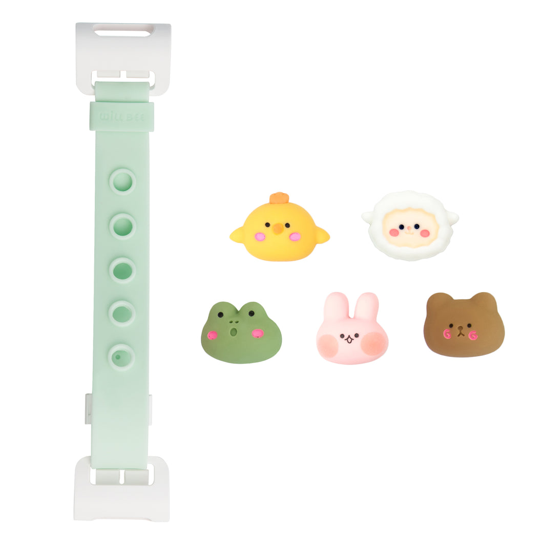 WiLLBee CLIPON Soft Mini with 5pcs Parts - Silicone Strap Grip Holder (Mint & Cute Animal Face)