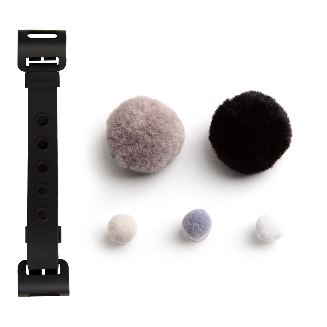 WiLLBee CLIPON Soft Mini with 5pcs Parts - Silicone Strap Grip Holder (Black & Pom Pom Ball Black)