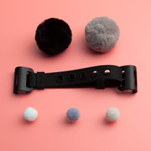 Load image into Gallery viewer, WiLLBee CLIPON Soft Mini with 5pcs Parts - Silicone Strap Grip Holder (Black &amp; Pom Pom Ball Black)
