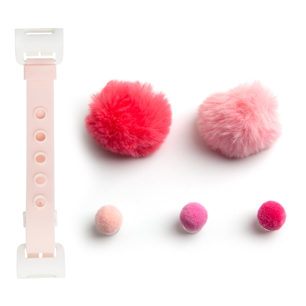 WiLLBee CLIPON Soft Mini with 5pcs Parts - Silicone Strap Grip Holder (Pink & Pom Pom Ball Pink)