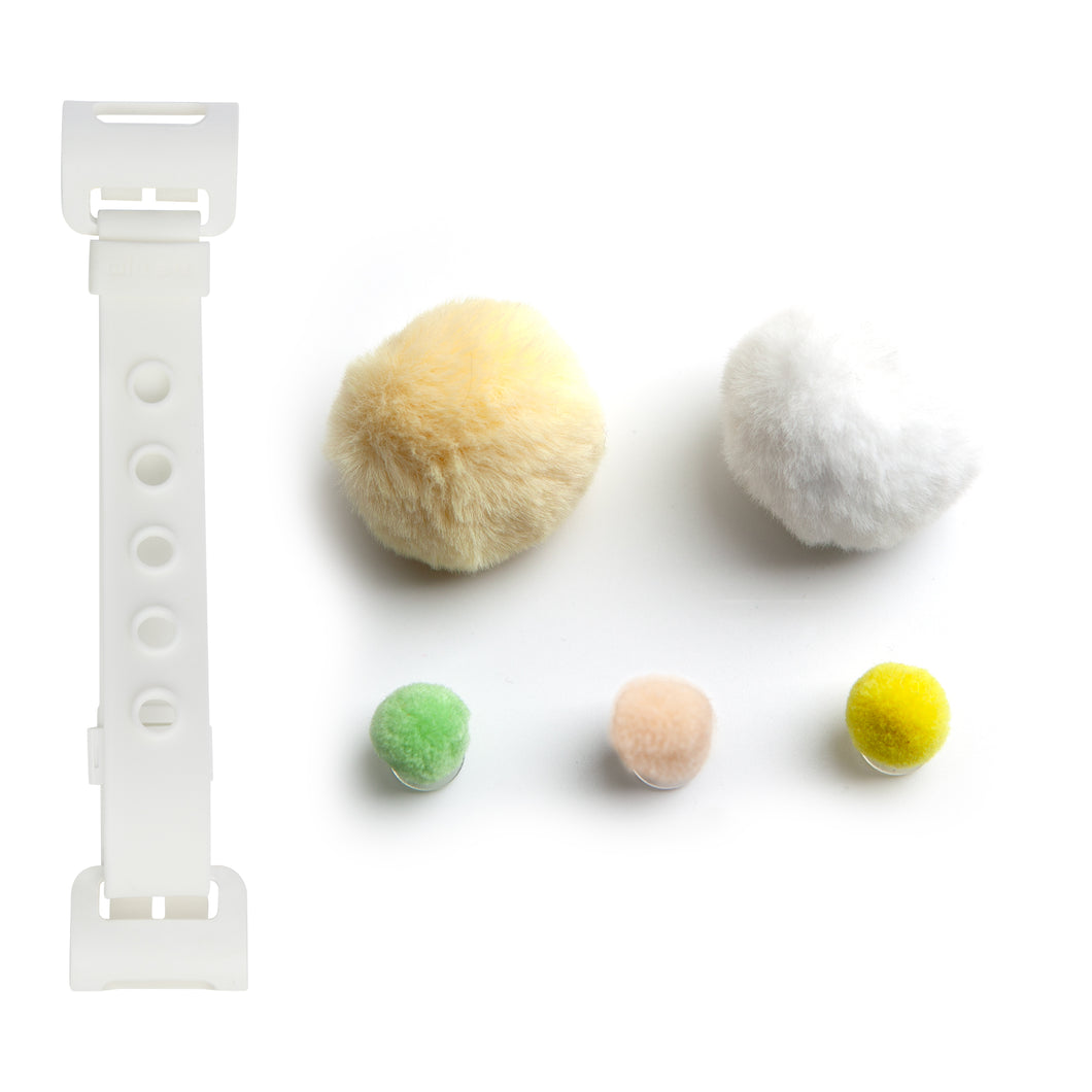 WiLLBee CLIPON Soft Mini with 5pcs Parts - Silicone Strap Grip Holder (White & Pom Pom Ball White)